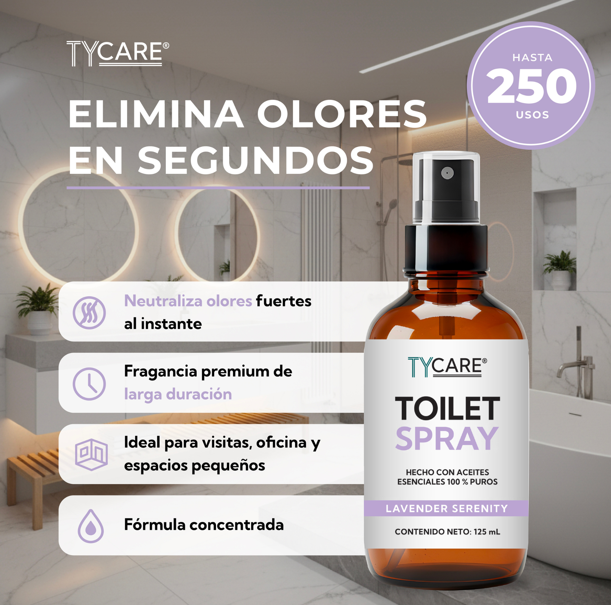 TY CARE Toilet Spray — Bloqueador de Olores con Aceites Esenciales 125 mL